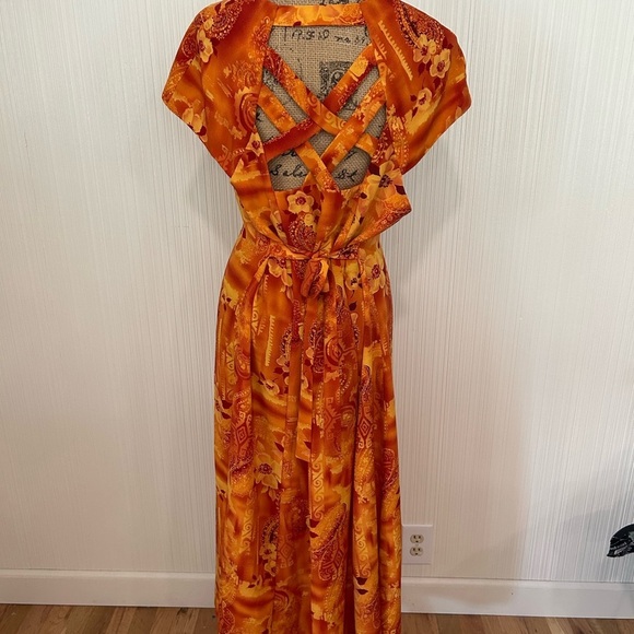 Spago Vintage Orange Patterned Maxi Dress Size 16-18 …. - Picture 2 of 9